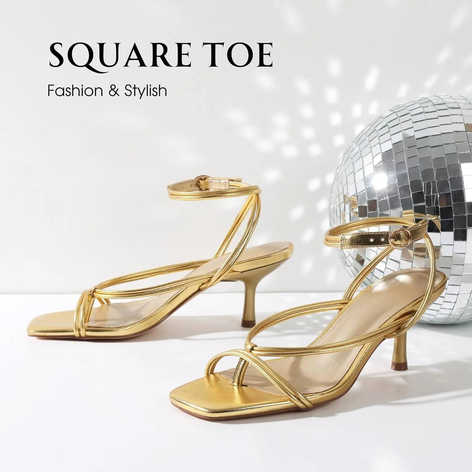 Uacllcau Women's Strappy Heels Sandals Square Open Toe Low Kitten Stiletto Heels Lace Up Thong Heeled Sandals for Women Flip Flop Heels for Party Prom Wedding Dress Shoes