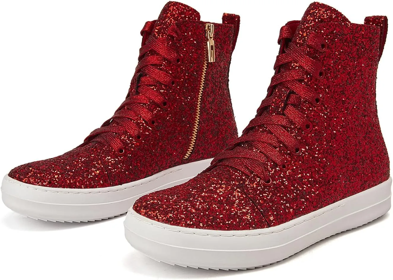 UBWDU Women's High Top Glitter Tennis Sneaker Platform Sneaker with Zipper Rhinestone Bling Wedding Bridal Shoes Shiny Sequin Shoes