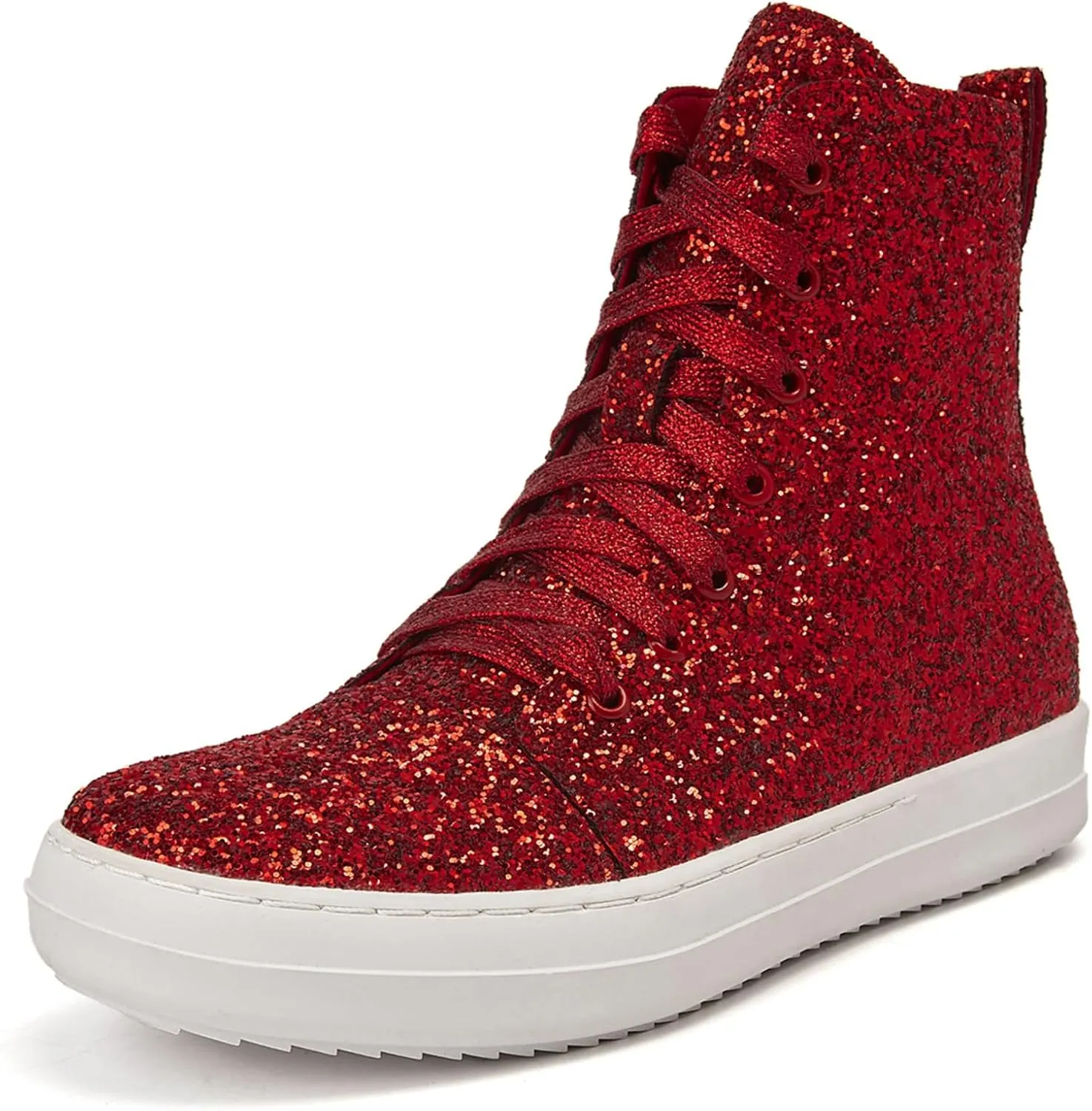 UBWDU Women's High Top Glitter Tennis Sneaker Platform Sneaker with Zipper Rhinestone Bling Wedding Bridal Shoes Shiny Sequin Shoes