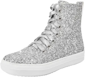 UBWDU Women's High Top Glitter Tennis Sneaker Platform Sneaker with Zipper Rhinestone Bling Wedding Bridal Shoes Shiny Sequin Shoes