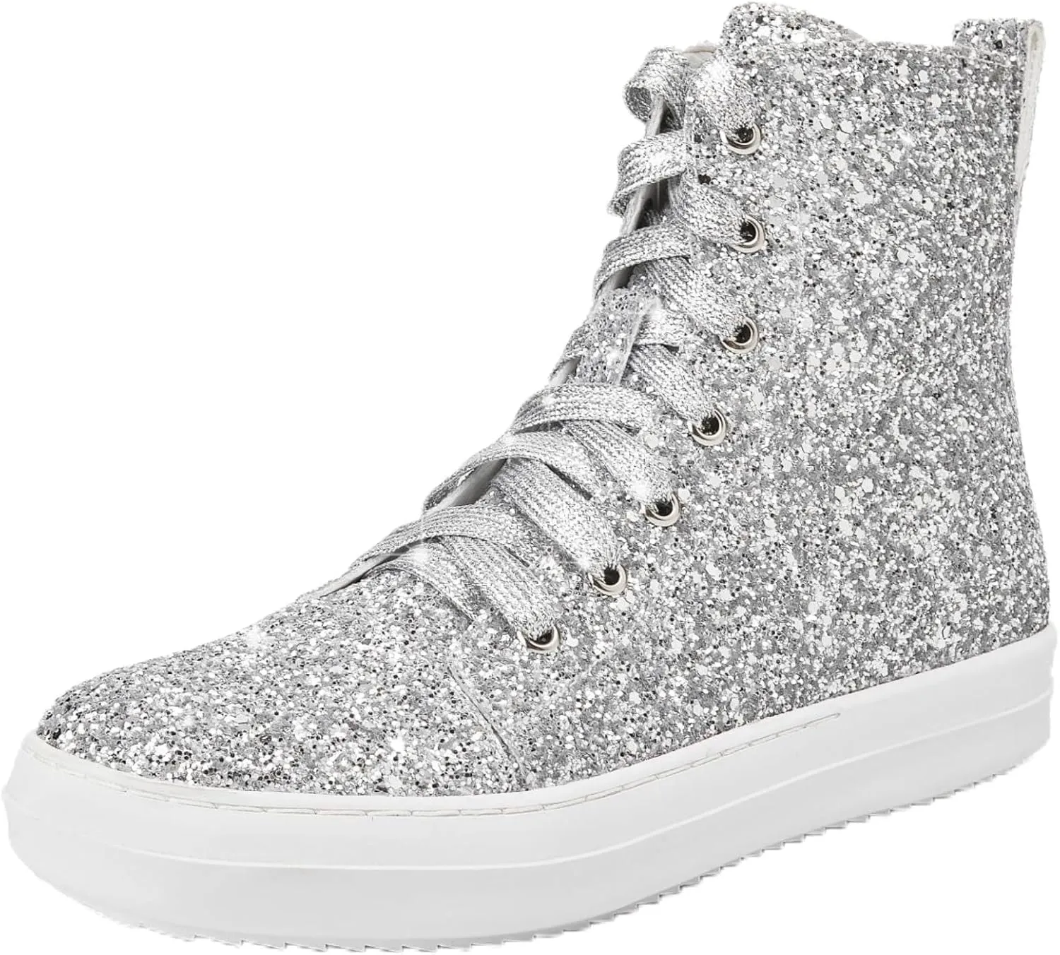 UBWDU Women's High Top Glitter Tennis Sneaker Platform Sneaker with Zipper Rhinestone Bling Wedding Bridal Shoes Shiny Sequin Shoes