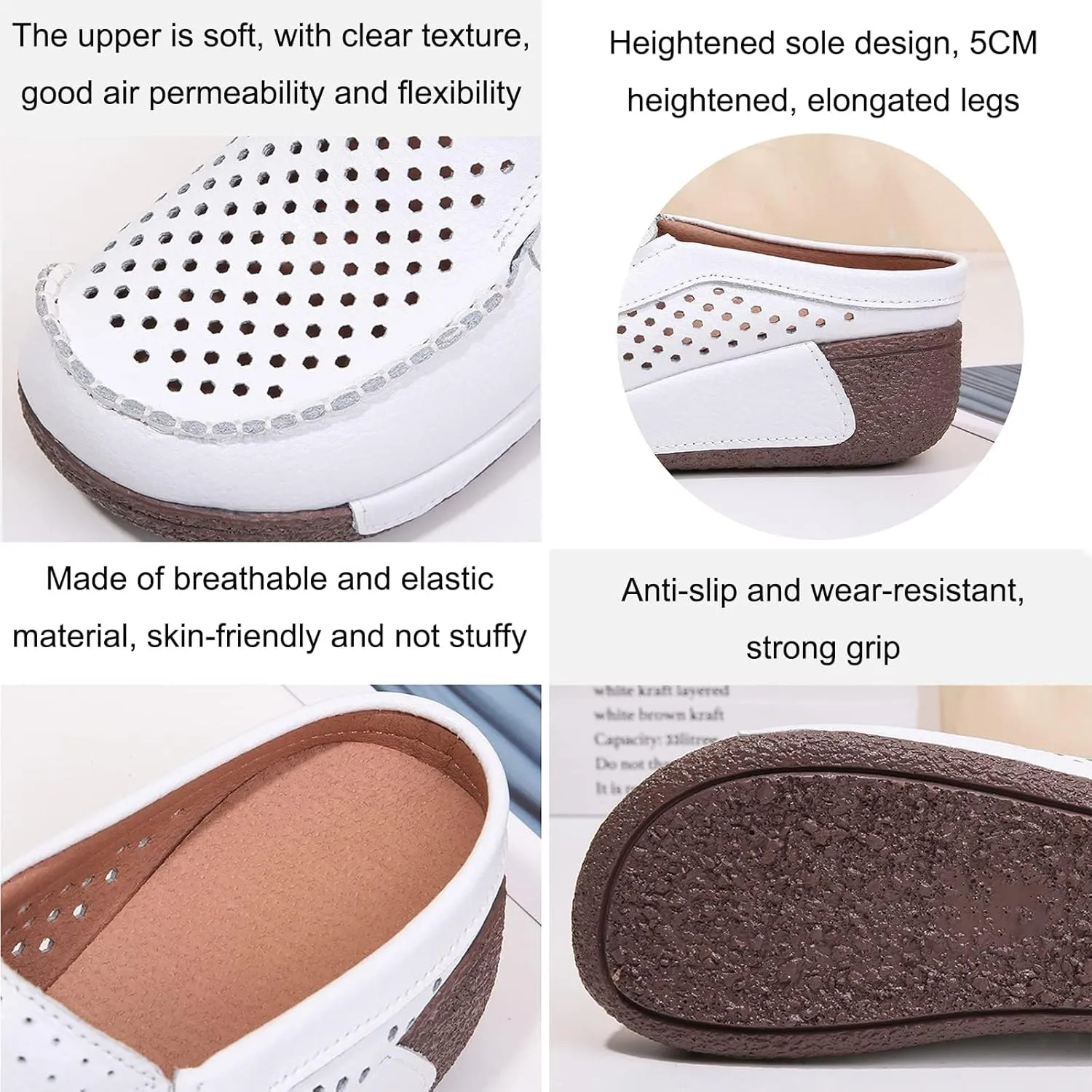 UGOSELEC Women Leather Breathable Slip On Mules,Casual Hollow Out Non-Slip Arch Support Slip On Clogs and Mules Work Shoes Sandals