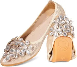 Unifizz Women's Ballet Flats Soft Pointed Toe Rhinestone Wedding Ballerina Shoes Foldable Sparkly Comfort Slip on Flat Shoes for Women