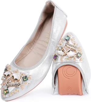 USANDY Women Ballet Flats Rhinestone Wedding Ballerina Shoes Foldable Sparkly Comfort Slip on Flat Shoes