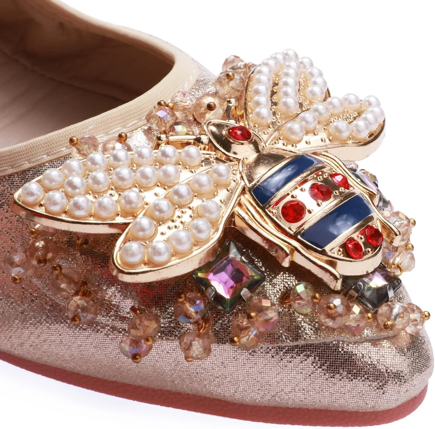 USANDY Women Ballet Flats Rhinestone Wedding Ballerina Shoes Foldable Sparkly Comfort Slip on Flat Shoes