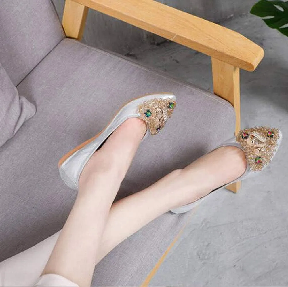 USANDY Women Ballet Flats Rhinestone Wedding Ballerina Shoes Foldable Sparkly Comfort Slip on Flat Shoes