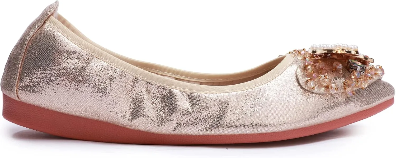 USANDY Women Ballet Flats Rhinestone Wedding Ballerina Shoes Foldable Sparkly Comfort Slip on Flat Shoes