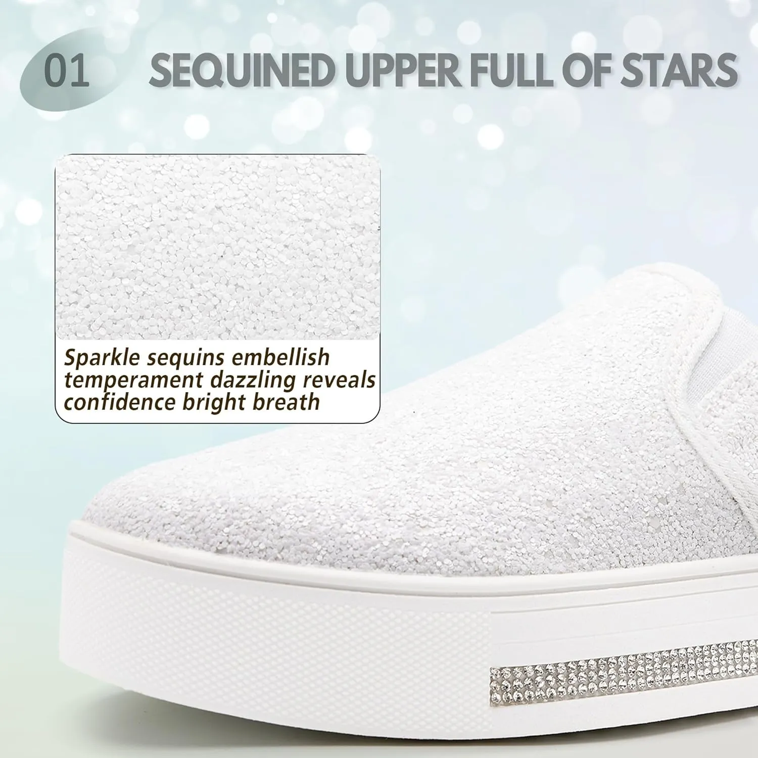 UUBARIS Women's Fashion Loafers Rhinestone Glitter Sneakers Sparkly Tennis Shoes Casual Platform Loafers Bling Slip-on Shoes