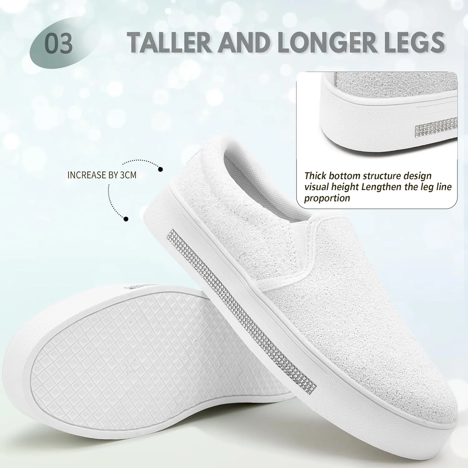 UUBARIS Women's Fashion Loafers Rhinestone Glitter Sneakers Sparkly Tennis Shoes Casual Platform Loafers Bling Slip-on Shoes