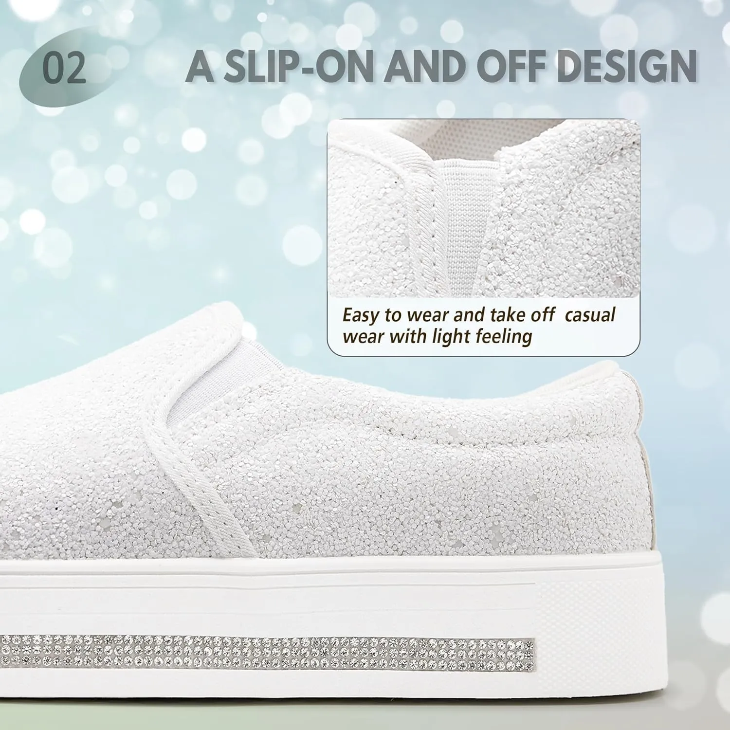UUBARIS Women's Fashion Loafers Rhinestone Glitter Sneakers Sparkly Tennis Shoes Casual Platform Loafers Bling Slip-on Shoes