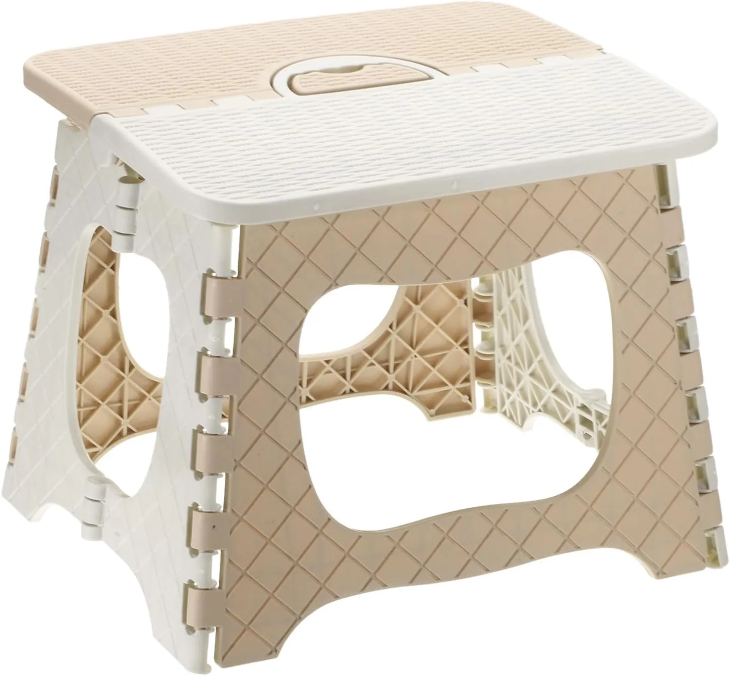 uxcell 9" Folding Step Stool for Adults 275 lbs Capacity Non-Slip Step Stool with Handle Collapsible Foot Stools, Khaki Small Stepping Stool for Bathroom, Bedroom, Kitchen