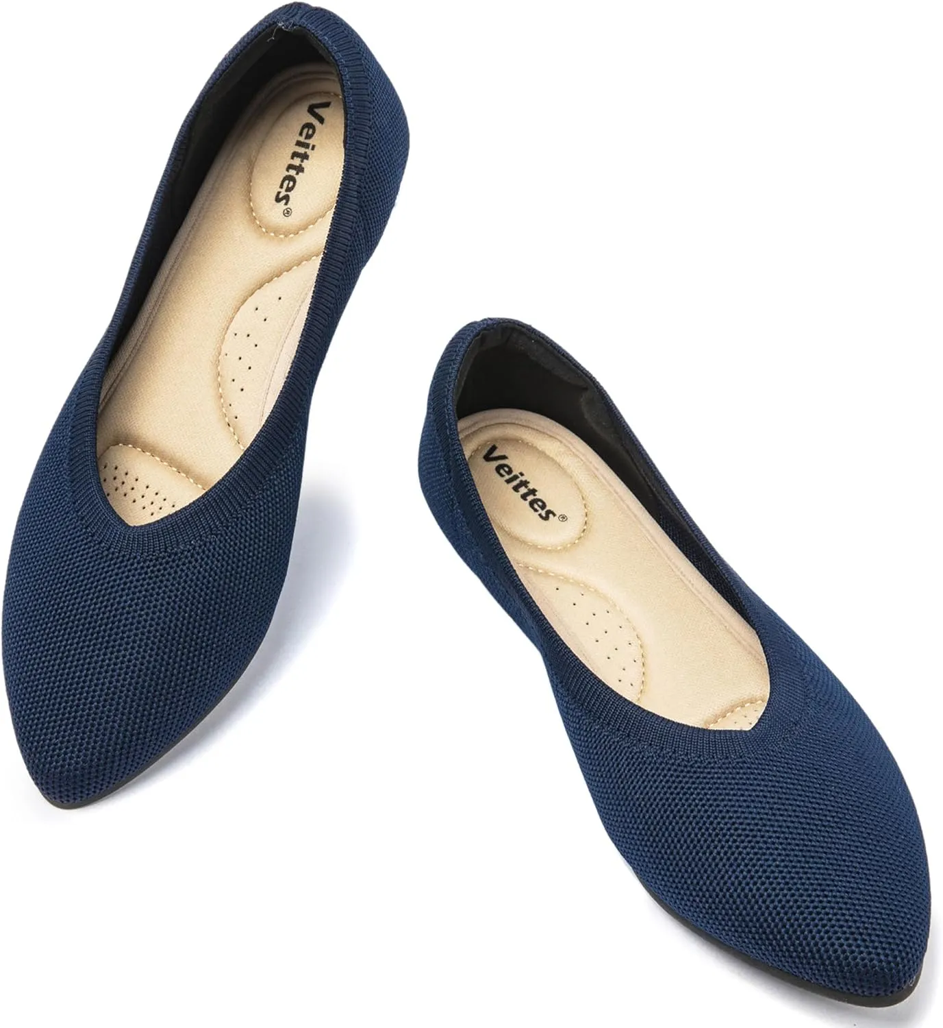 Veittes Women's Wide Width Flats Shoes, Comfortable Breathable Soft Ladies Slip on Knitted Ballet Shoes.