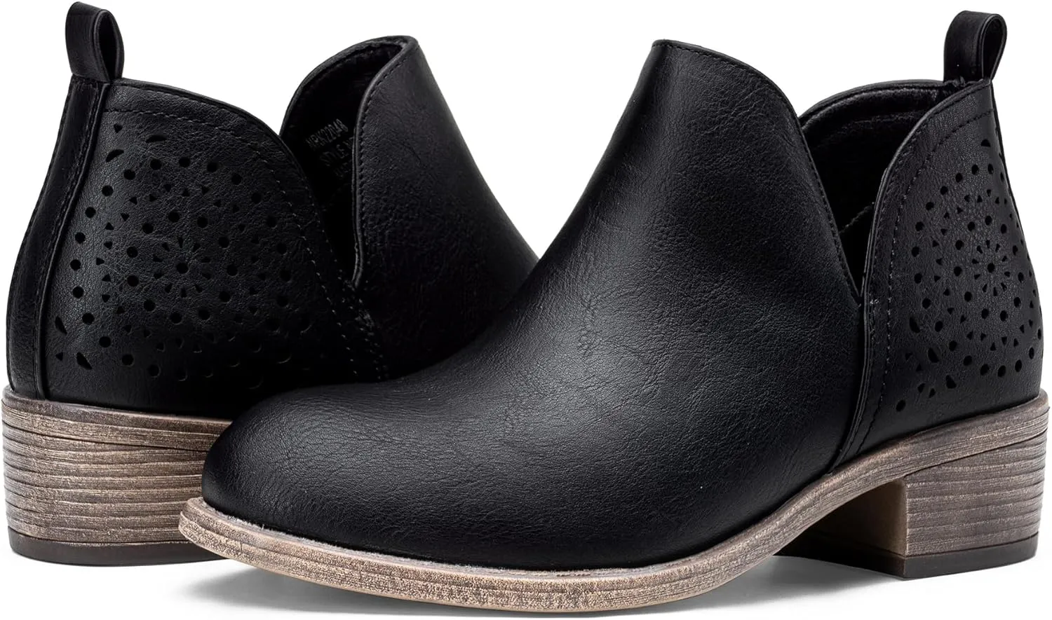 Vepose Women's Short Ankle Boots Low Heel, Western Cutout Perforated Booties