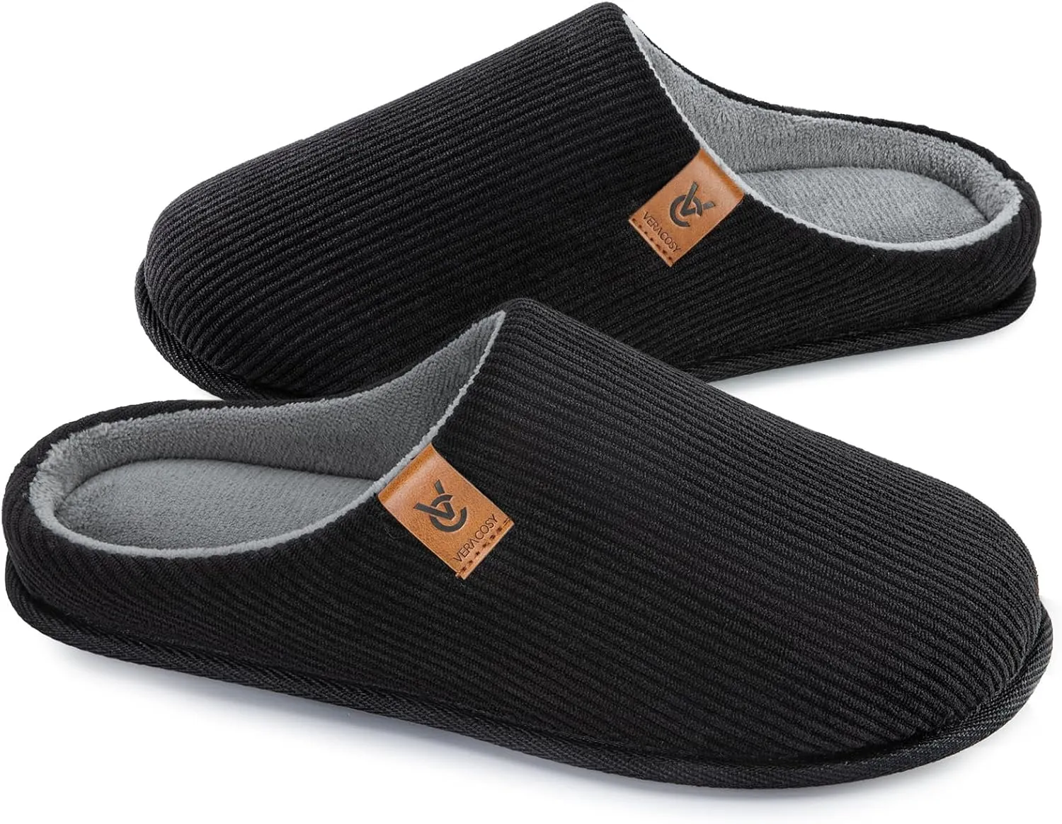 VeraCosy Men's Cozy Slip-on Slippers Corduroy Memory Foam Indoor House Shoes