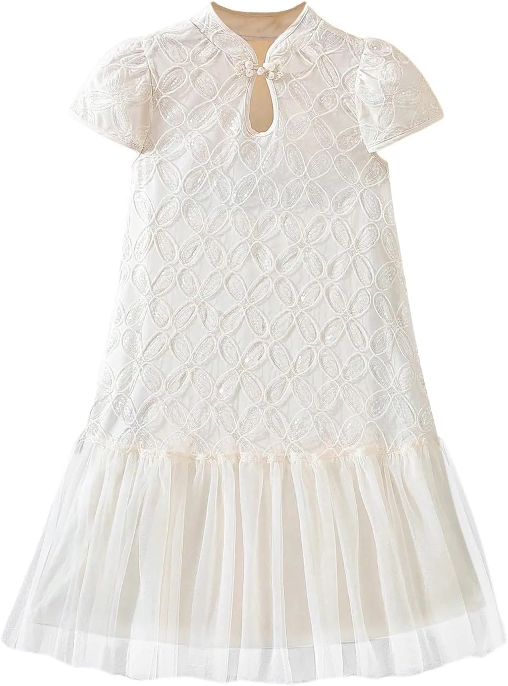 Verdusa Girl's Puff Sleeve A Line Short Dress Princess Sequin Tutu Dresses