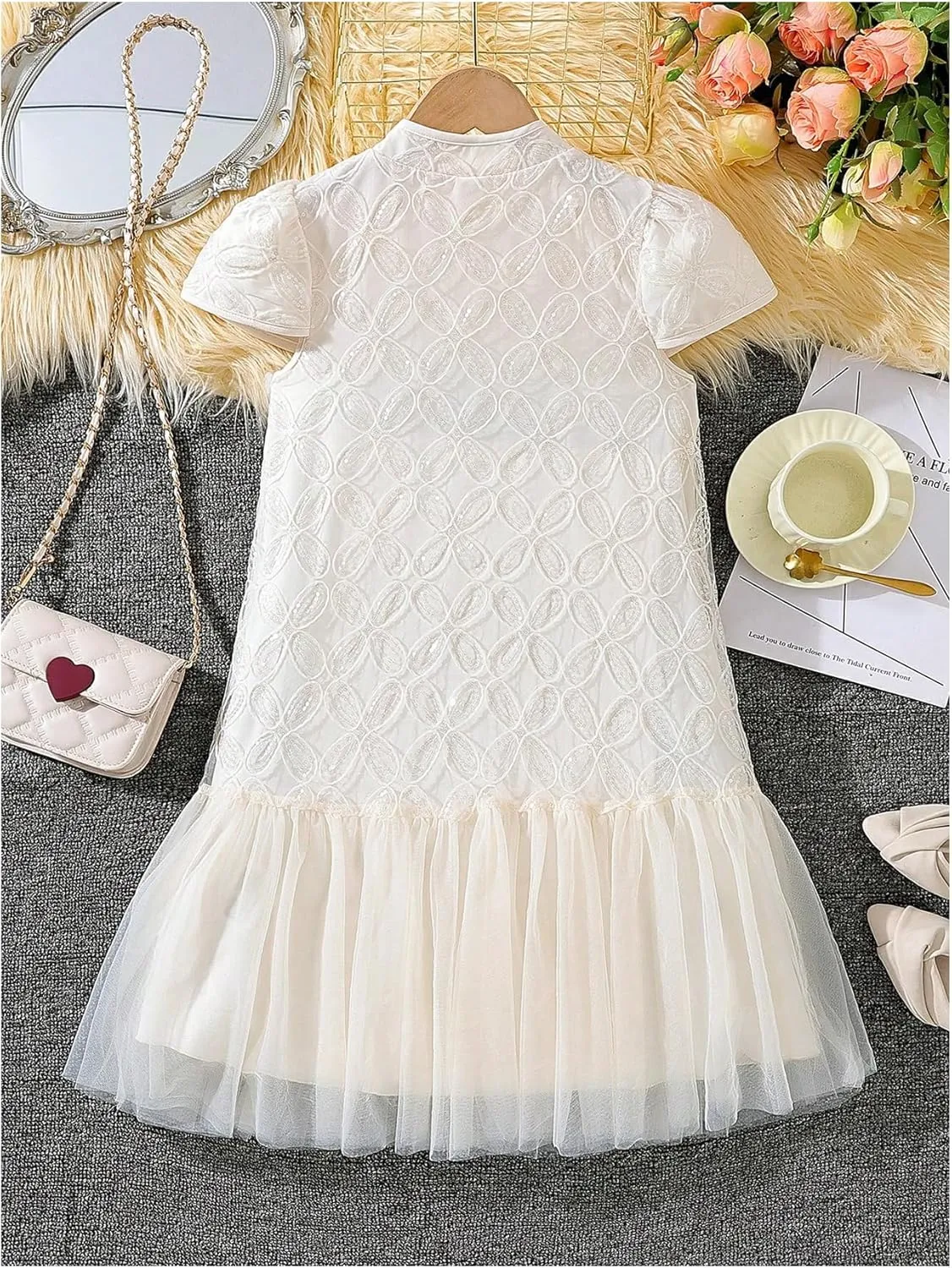 Verdusa Girl's Puff Sleeve A Line Short Dress Princess Sequin Tutu Dresses
