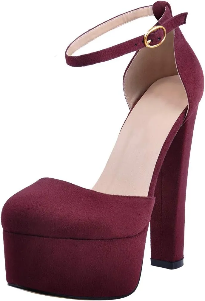VERISSON Women's High Heel Sandals Closed Toe Platform Mary Jane Buckle Strappy Two-Piece Chunky High Heels
