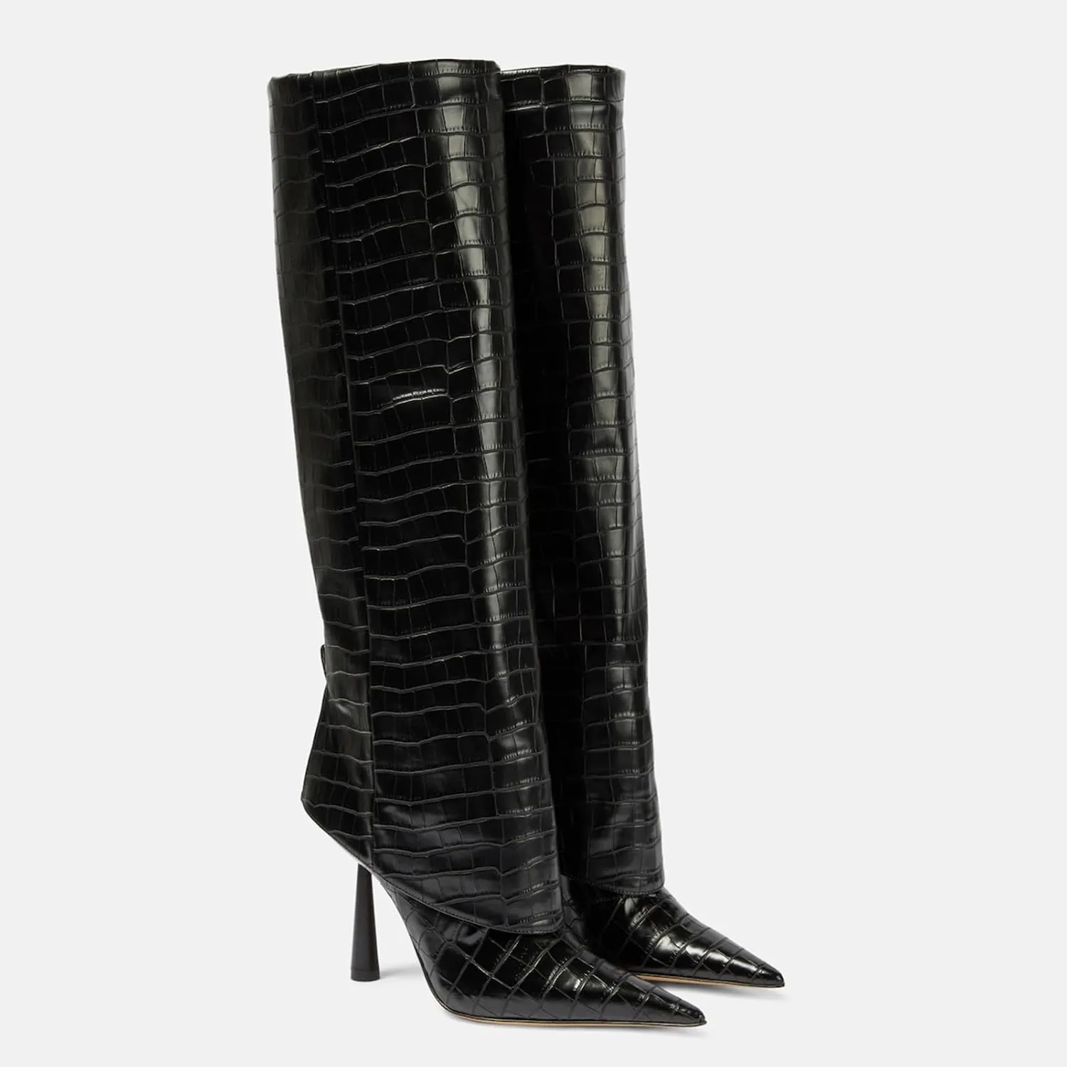 Vertundy Women's Fold Over Boots - Pointed Toe Stiletto Heel Slip On Knee High Boot Fashion Sexy Dress Boot