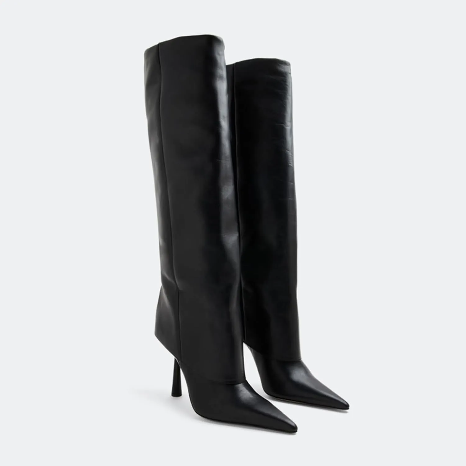 Vertundy Women's Fold Over Boots - Pointed Toe Stiletto Heel Slip On Knee High Boot Fashion Sexy Dress Boot