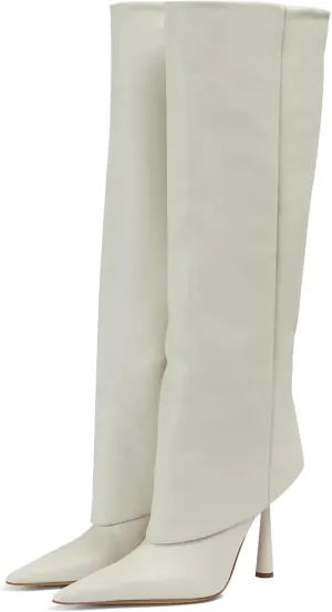 Vertundy Women's Fold Over Boots - Pointed Toe Stiletto Heel Slip On Knee High Boot Fashion Sexy Dress Boot