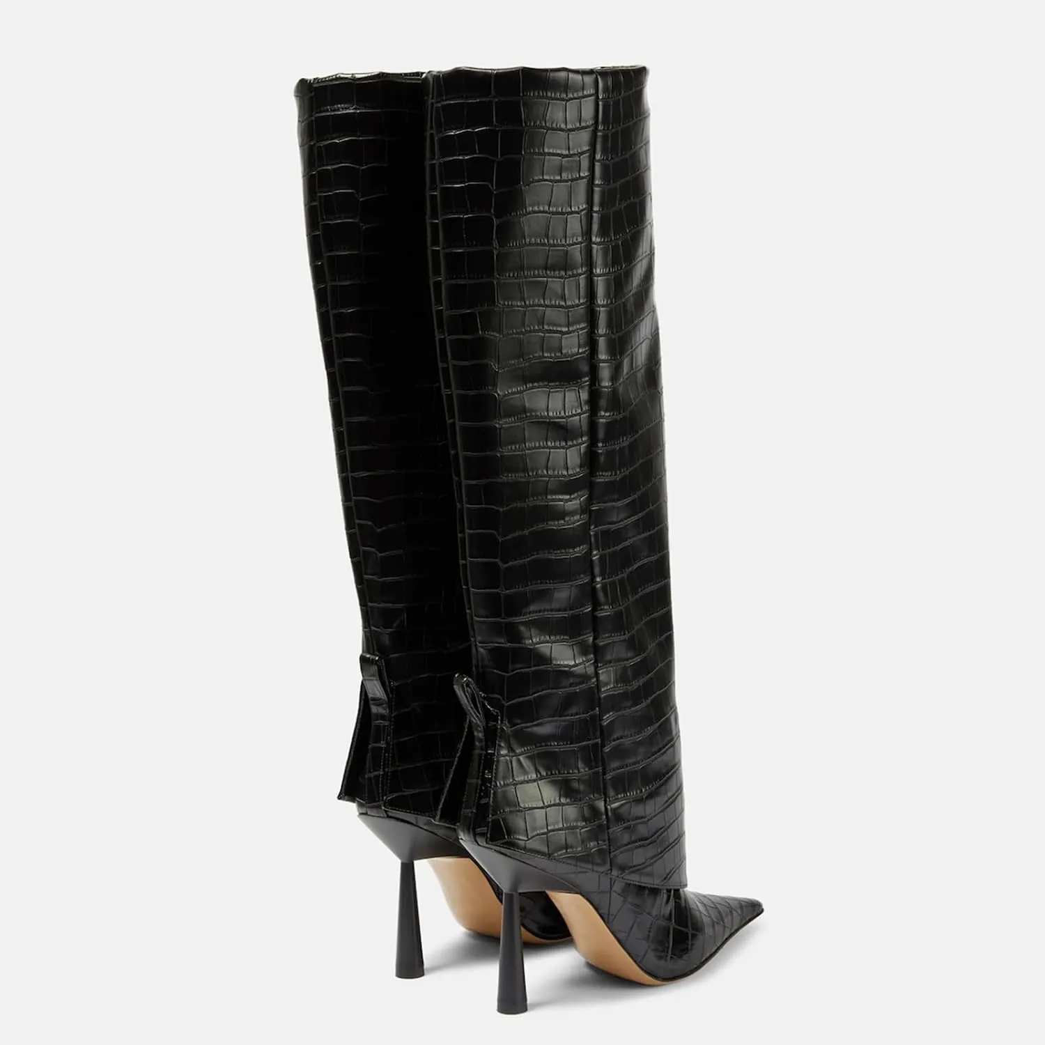 Vertundy Women's Fold Over Boots - Pointed Toe Stiletto Heel Slip On Knee High Boot Fashion Sexy Dress Boot
