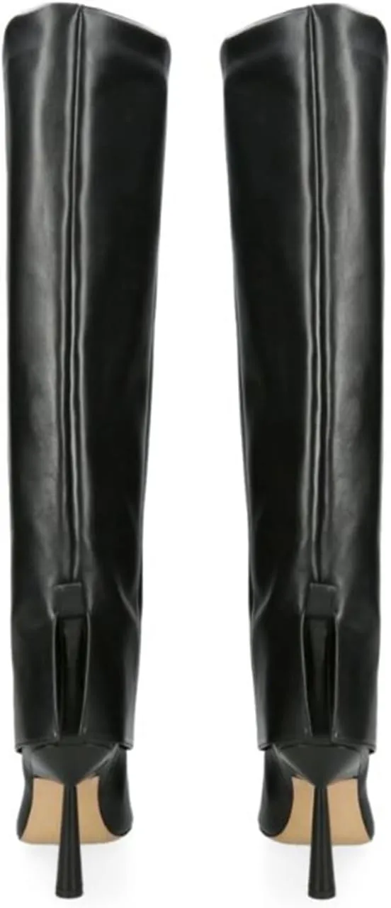 Vertundy Women's Fold Over Boots - Pointed Toe Stiletto Heel Slip On Knee High Boot Fashion Sexy Dress Boot