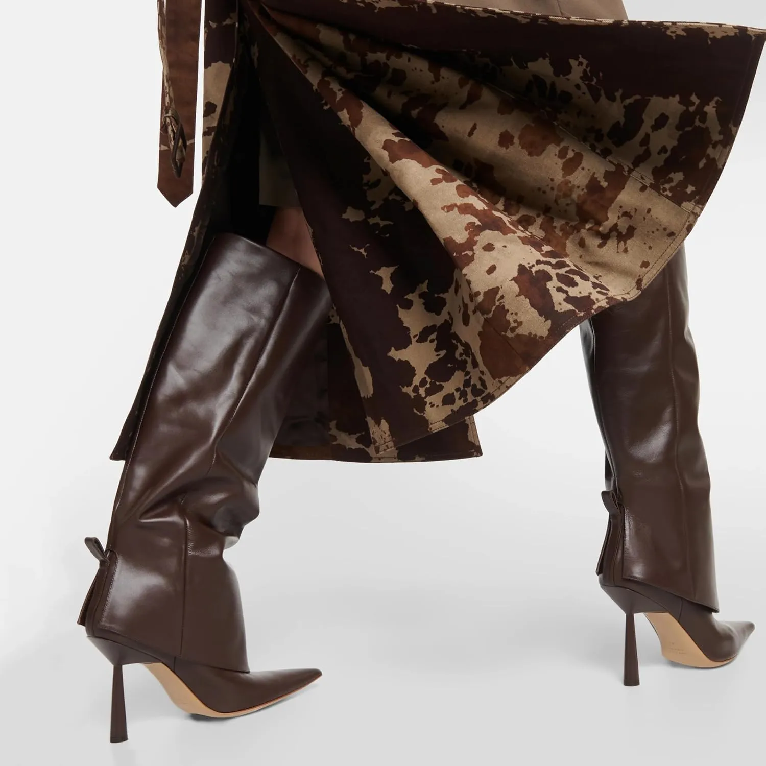 Vertundy Women's Fold Over Boots - Pointed Toe Stiletto Heel Slip On Knee High Boot Fashion Sexy Dress Boot