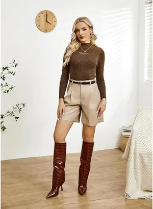 Vertundy Women's Fold Over Boots - Pointed Toe Stiletto Heel Slip On Knee High Boot Fashion Sexy Dress Boot