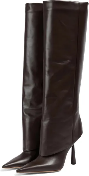 Vertundy Women's Fold Over Boots - Pointed Toe Stiletto Heel Slip On Knee High Boot Fashion Sexy Dress Boot