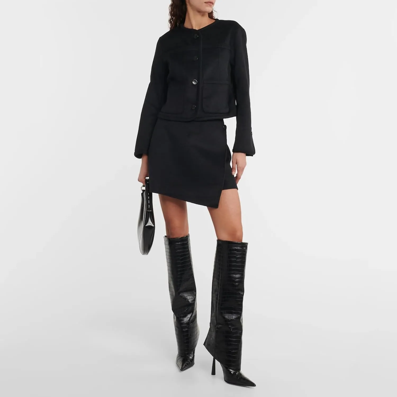 Vertundy Women's Fold Over Boots - Pointed Toe Stiletto Heel Slip On Knee High Boot Fashion Sexy Dress Boot