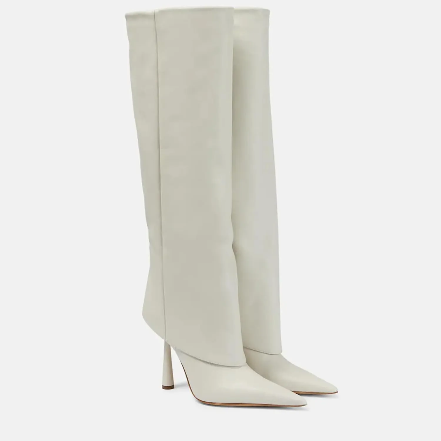 Vertundy Women's Fold Over Boots - Pointed Toe Stiletto Heel Slip On Knee High Boot Fashion Sexy Dress Boot