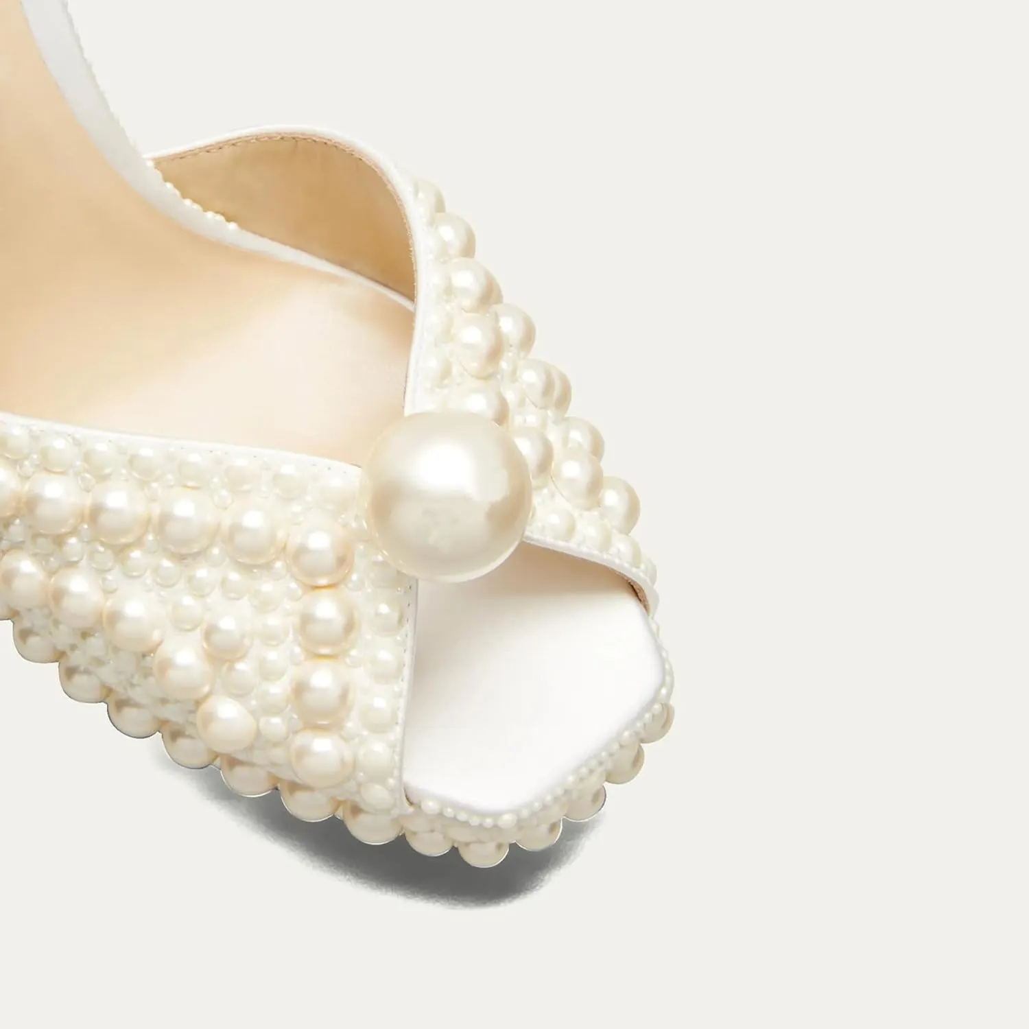 Vertundy Women's Pearl Embellished High Heeled Sandals Stilettos Heel Ankle Strap Buckle Peep Toe Sandals Bride Bridal Wedding Dress Shoes