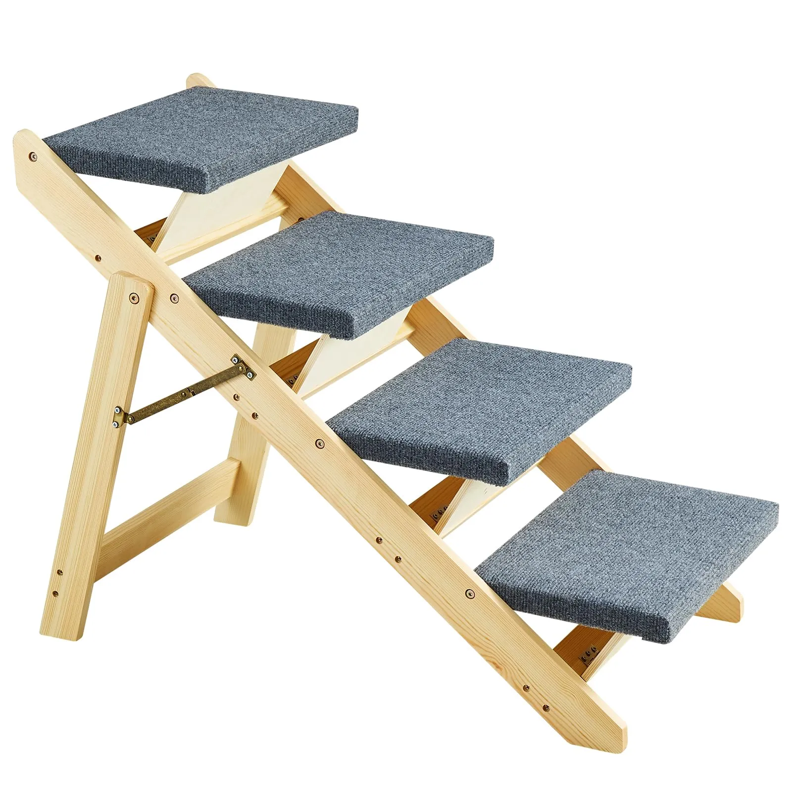 VEVOR Wood Pet Stairs/Pet Steps, 2-in-1 Foldable Wooden Dog Stair for Beds, Sofa and Cars, Dog Stairs & Ramp with 4 Steps for Small Medium Large Pet, up to 150 lbs