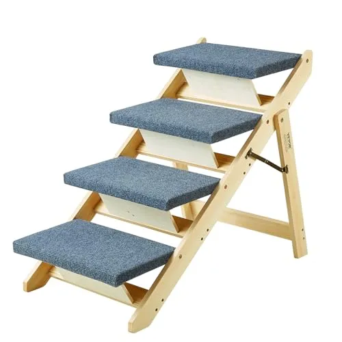 VEVOR Wood Pet Stairs/Pet Steps, 2-in-1 Foldable Wooden Dog Stair for Beds, Sofa and Cars, Dog Stairs & Ramp with 4 Steps for Small Medium Large Pet, up to 150 lbs