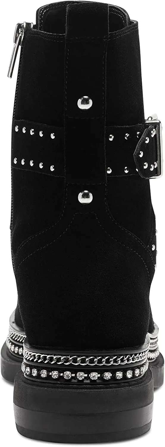 Vince Camuto Blinda Peltro Grey Moto Chic Chain Rim PLatform Lug Sole Booties