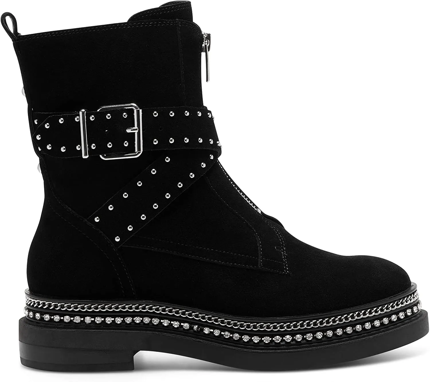 Vince Camuto Blinda Peltro Grey Moto Chic Chain Rim PLatform Lug Sole Booties