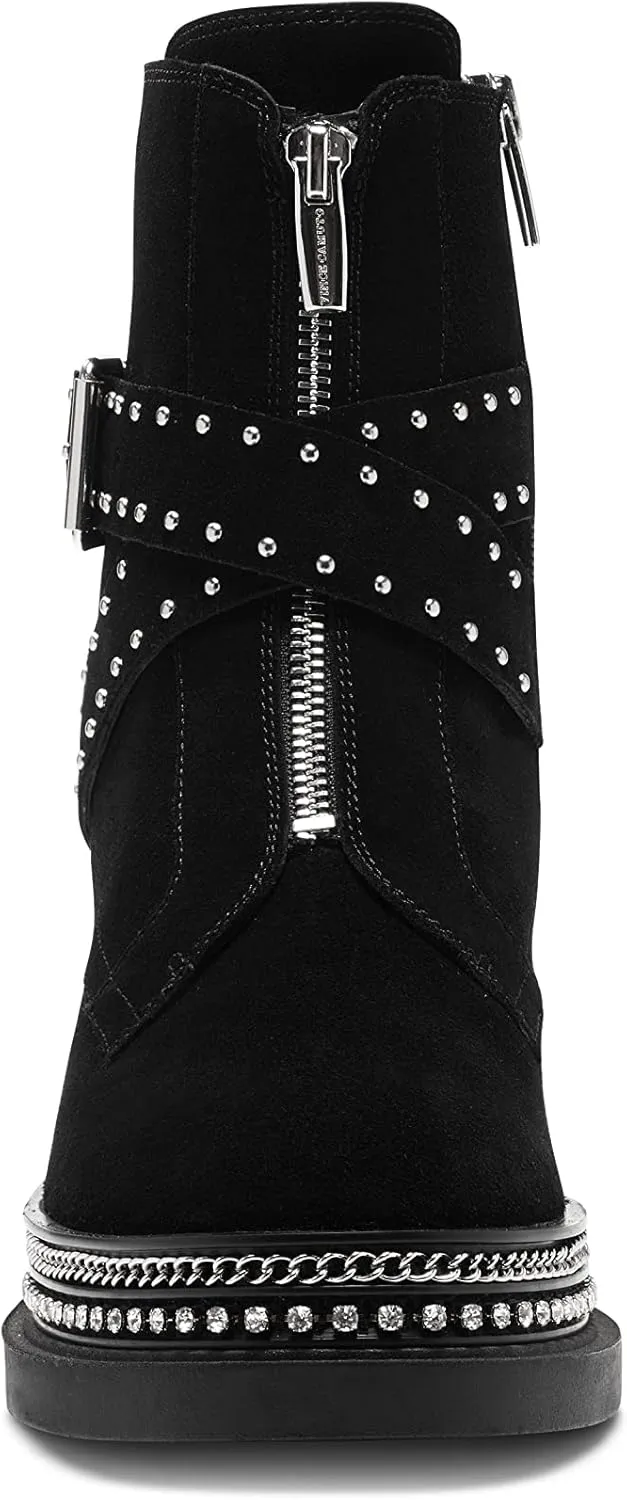 Vince Camuto Blinda Peltro Grey Moto Chic Chain Rim PLatform Lug Sole Booties