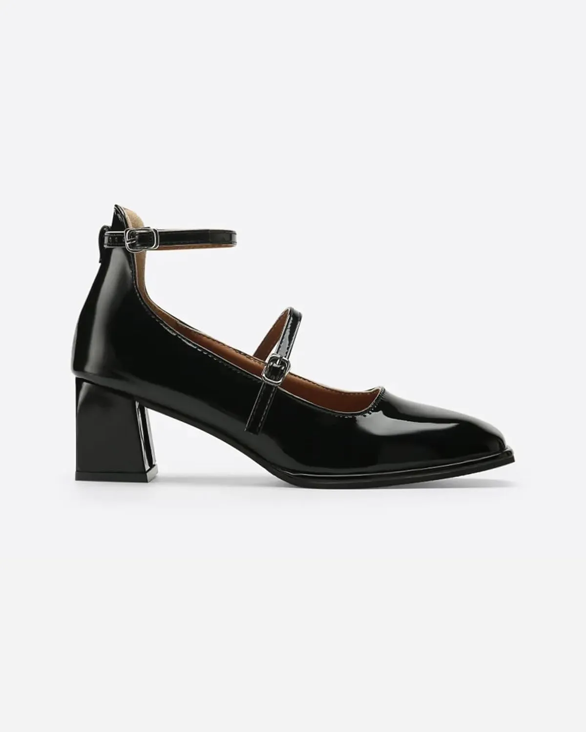 Vintage Patent Mary Jane Pumps, Women's Chunky Heel