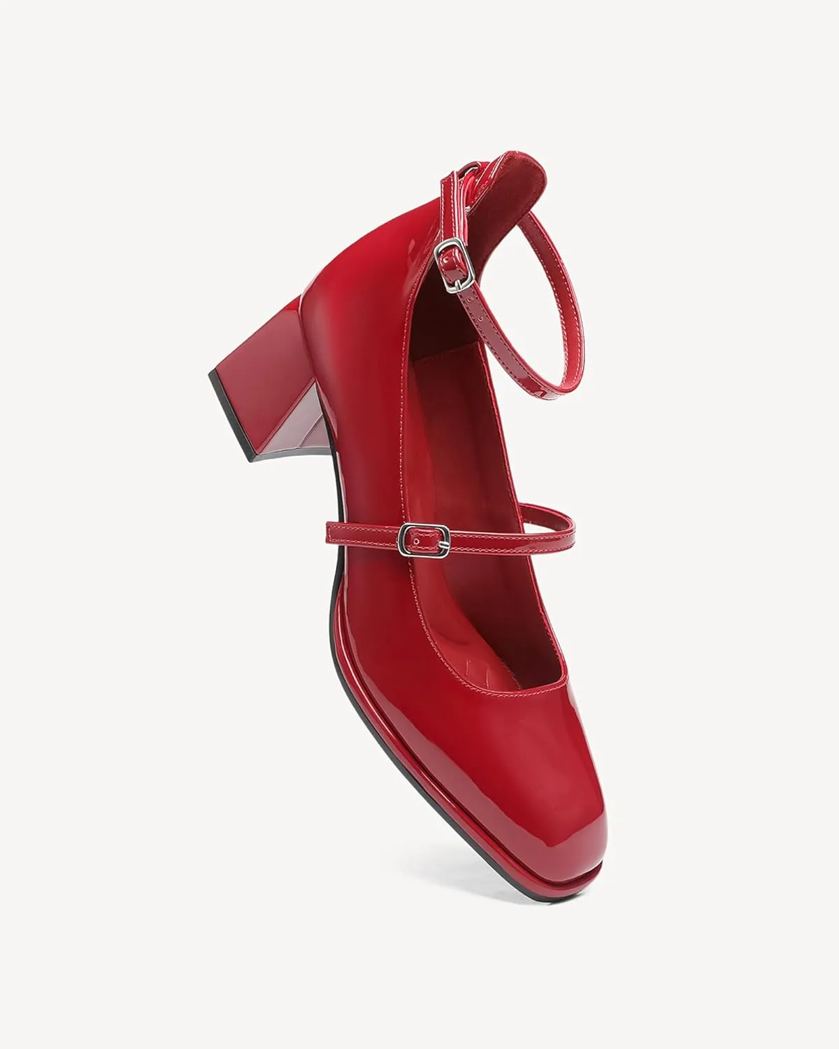 Vintage Patent Mary Jane Pumps, Women's Chunky Heel