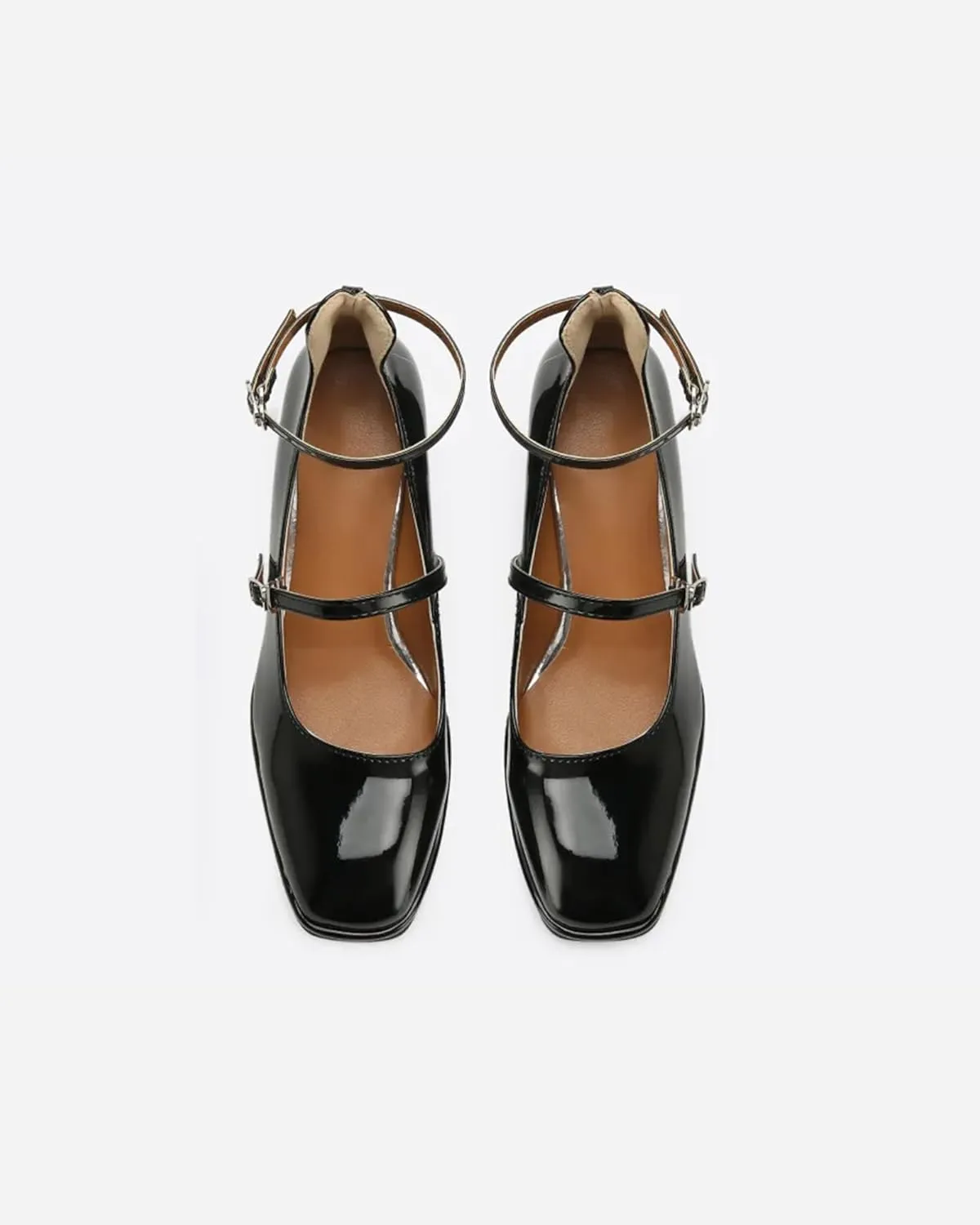 Vintage Patent Mary Jane Pumps, Women's Chunky Heel