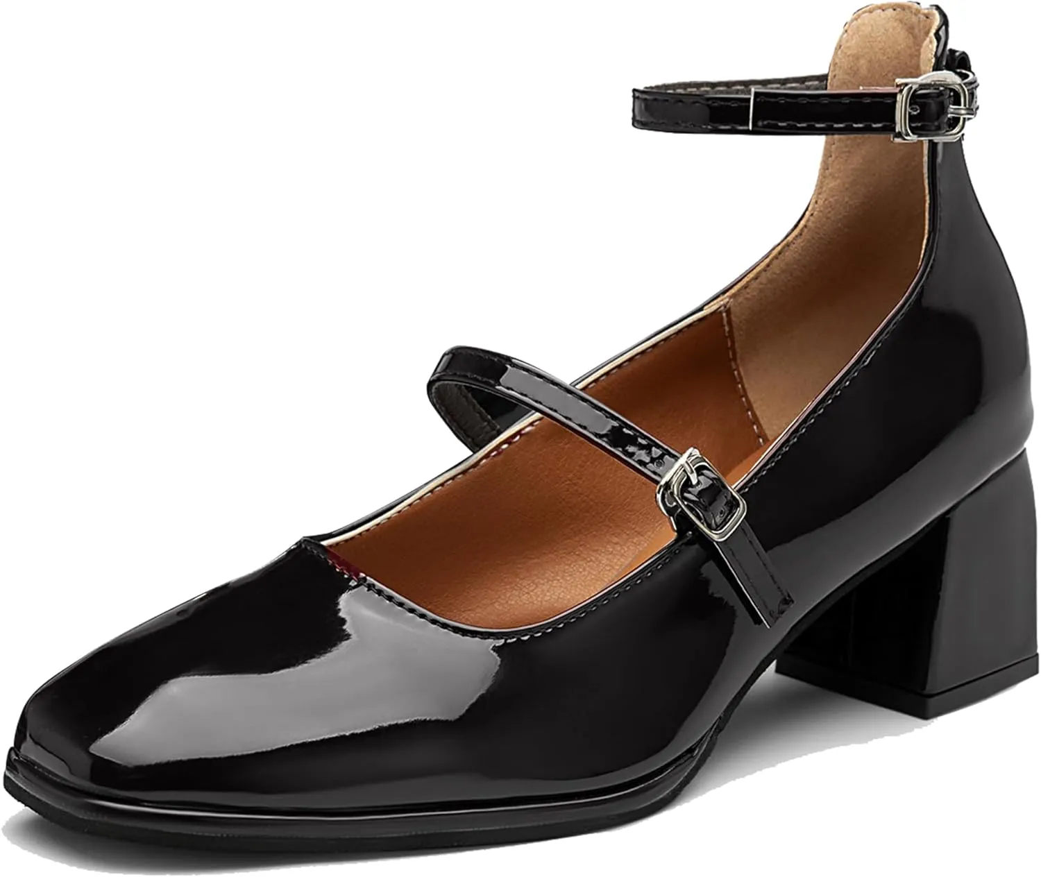 Vintage Patent Mary Jane Pumps, Women's Chunky Heel