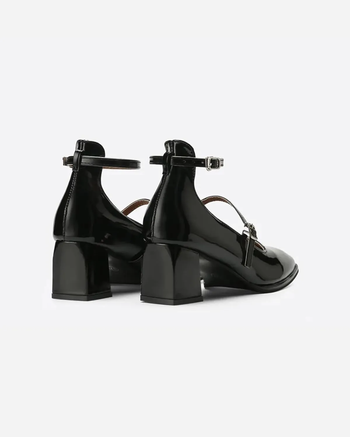 Vintage Patent Mary Jane Pumps, Women's Chunky Heel