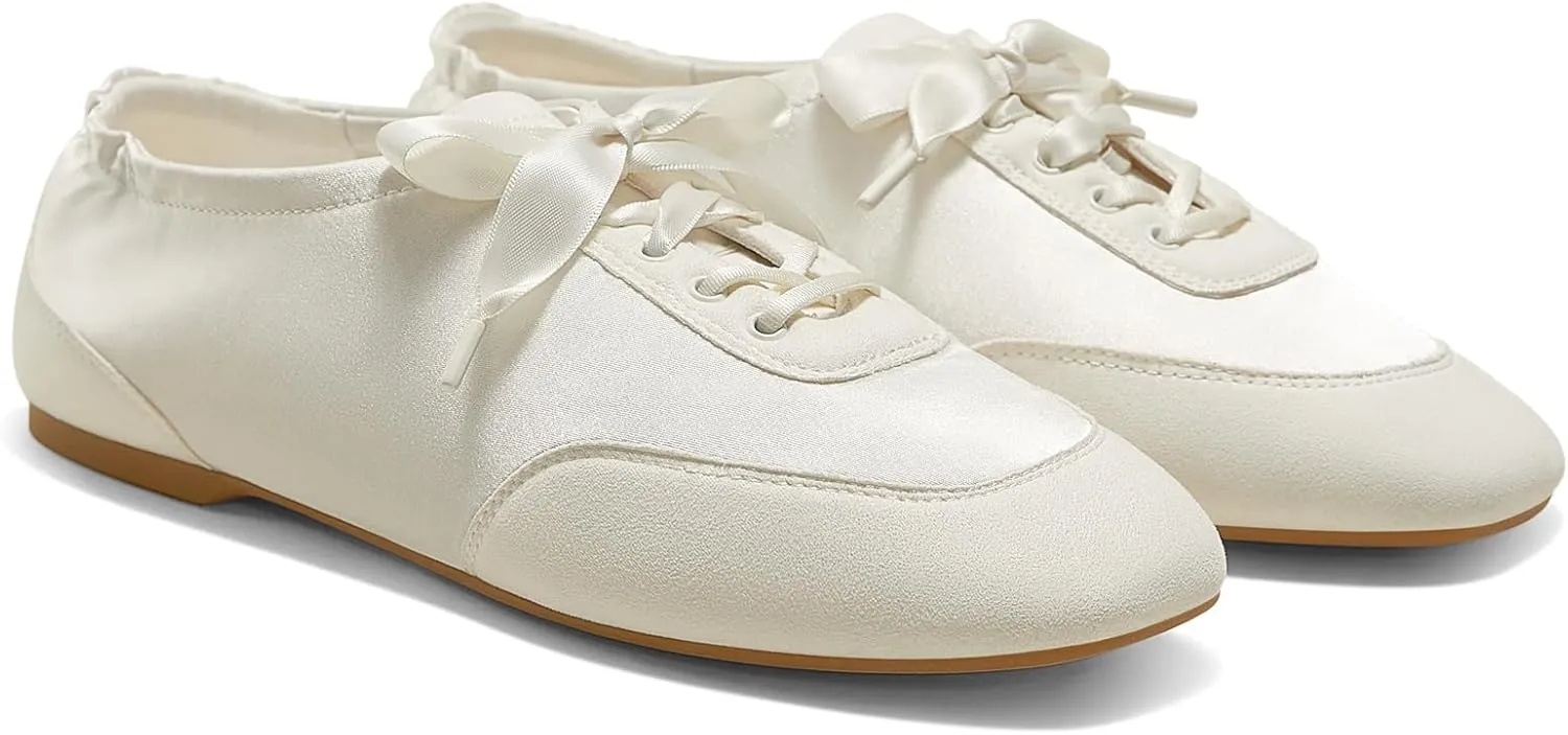 VIVAIA Cristina Square-Toe Lace-Up Satin Sneakerina