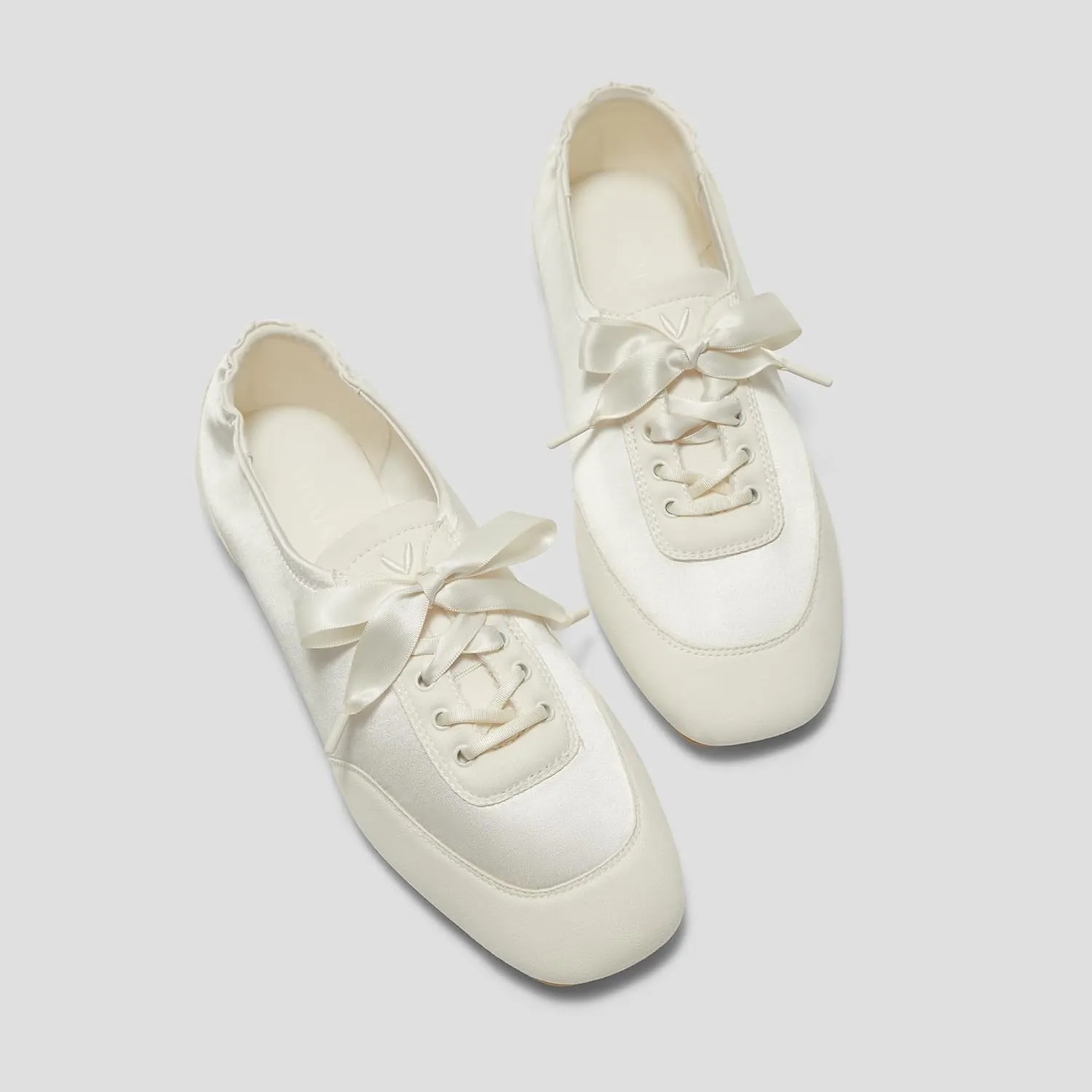VIVAIA Cristina Square-Toe Lace-Up Satin Sneakerina