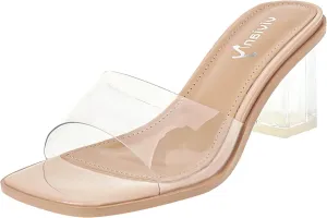 vivianly Womens Clear Heels Sandals Transparent Chunky Heels Backless Open Toe Slip on Mules Heeled Slipper Dress Shoes