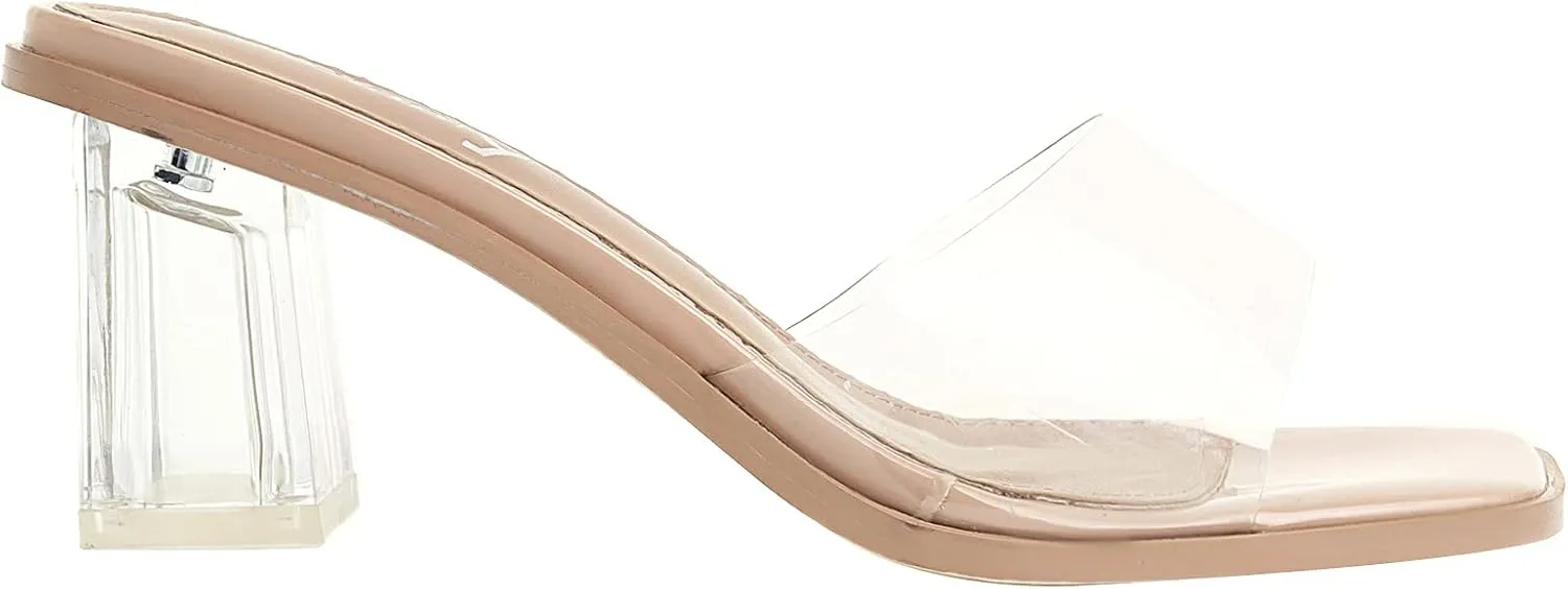 vivianly Womens Clear Heels Sandals Transparent Chunky Heels Backless Open Toe Slip on Mules Heeled Slipper Dress Shoes