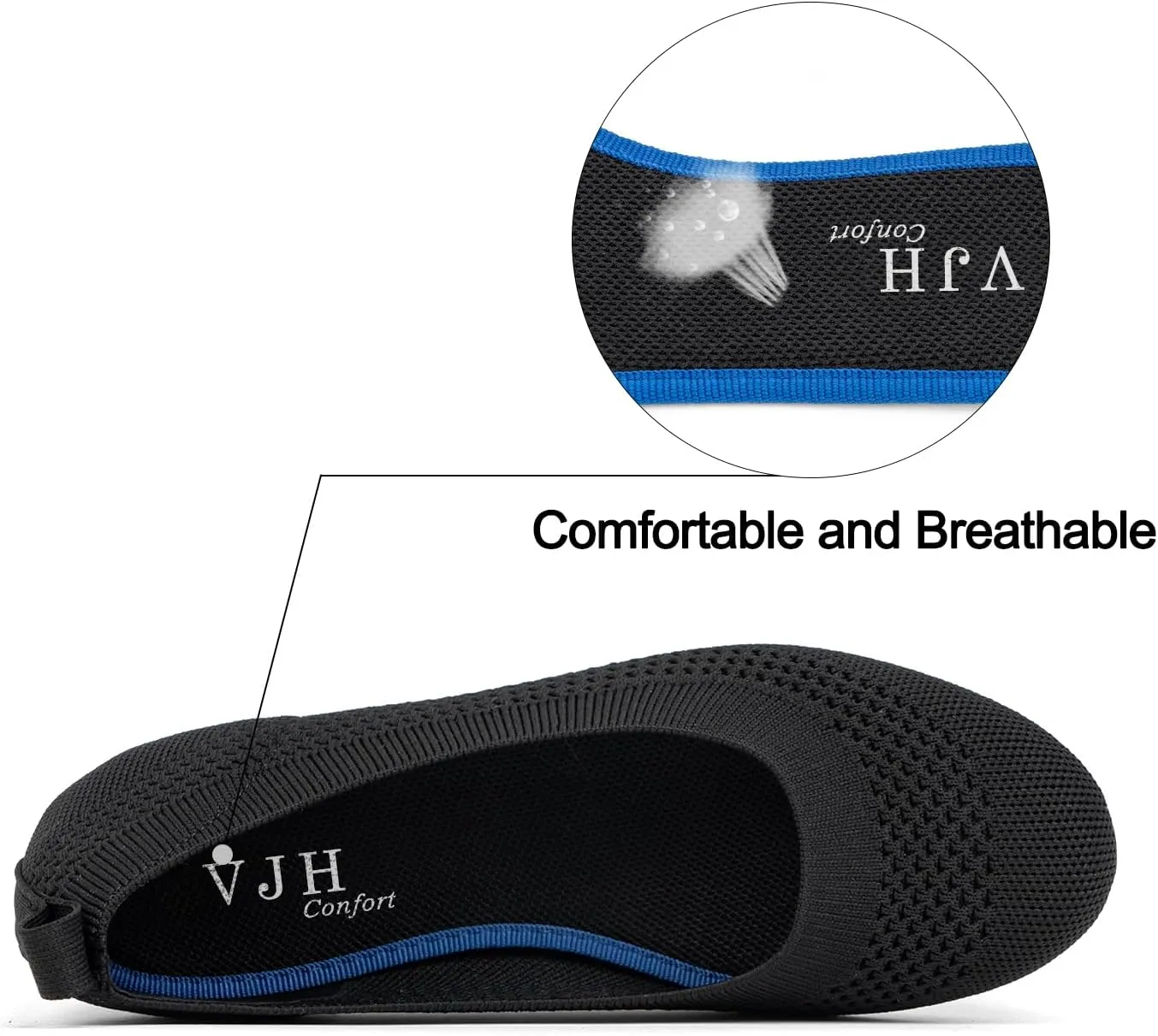 VJH confort Women’s Flats Shoes Ballet Knit Comfort Foldable Round Toe Slip-on Casual Office Work Walking Flats