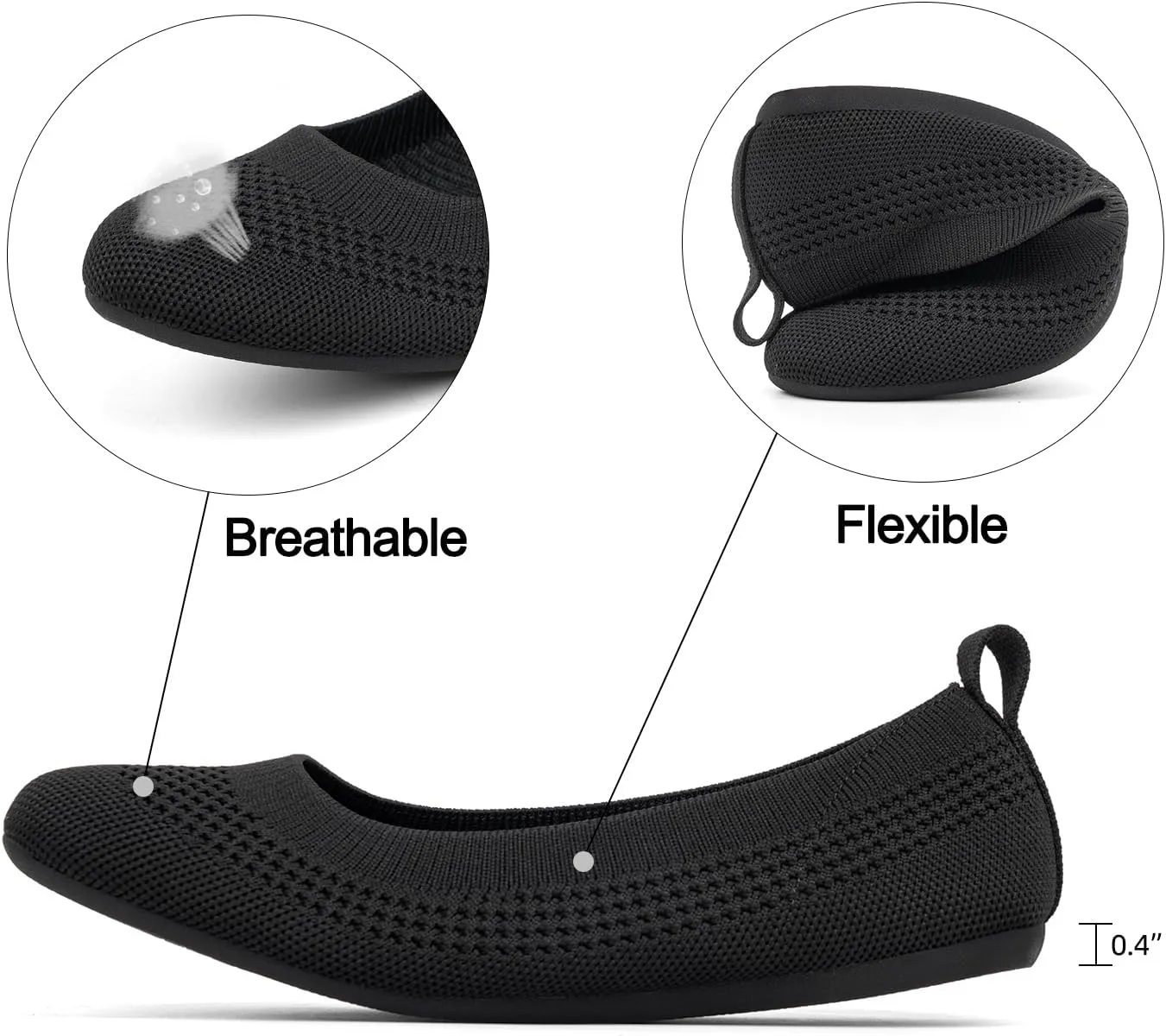 VJH confort Women’s Flats Shoes Ballet Knit Comfort Foldable Round Toe Slip-on Casual Office Work Walking Flats