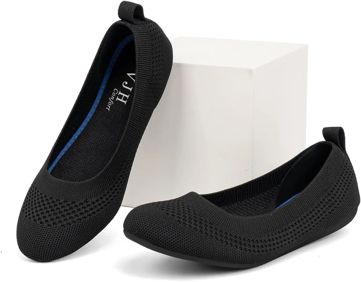 VJH confort Women’s Flats Shoes Ballet Knit Comfort Foldable Round Toe Slip-on Casual Office Work Walking Flats