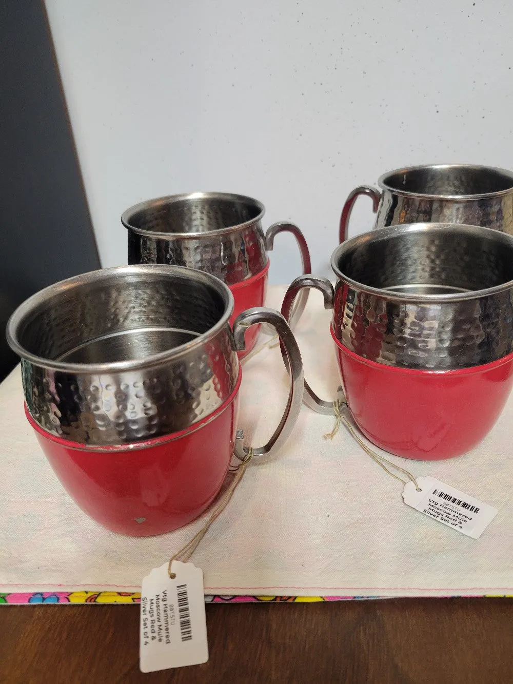 Vtg Hammered Moscow Mule Mugs Red & Silver Set of 4 RCD